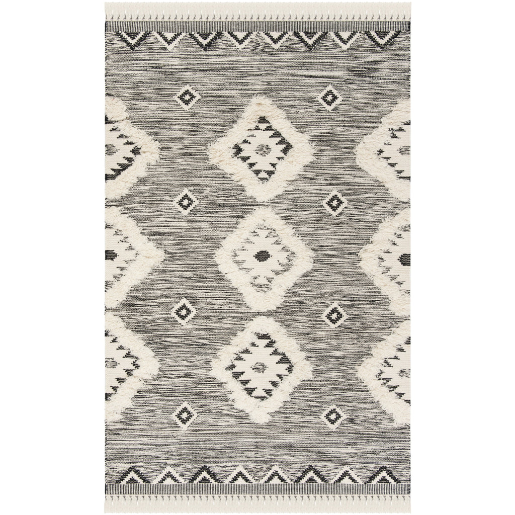 Geometric Diamonds Fringe Area Rug, Black/Ivory, 6' x 9' J915292