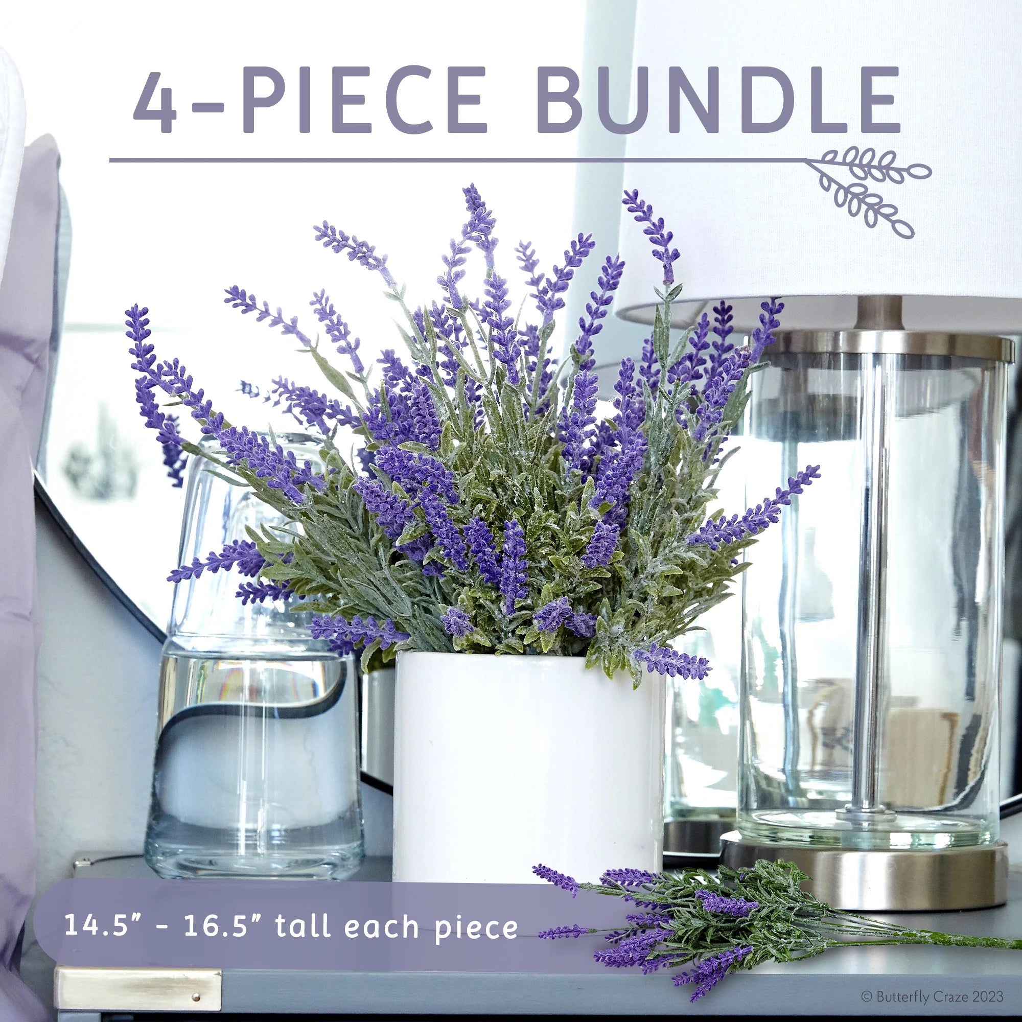 Artificial Lavender 4-Piece Bundle Faux Silk Plants D77760