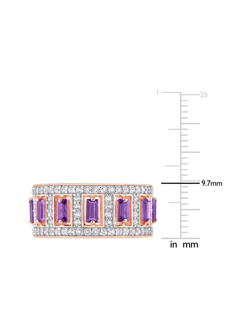 Rose Plated Sterling Silver Amethyst and White Topaz Eternity Ring Band C3801
