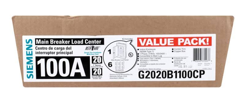 20 Space 20 Circuit 100 Amp Main Breaker Indoor Load Center E559