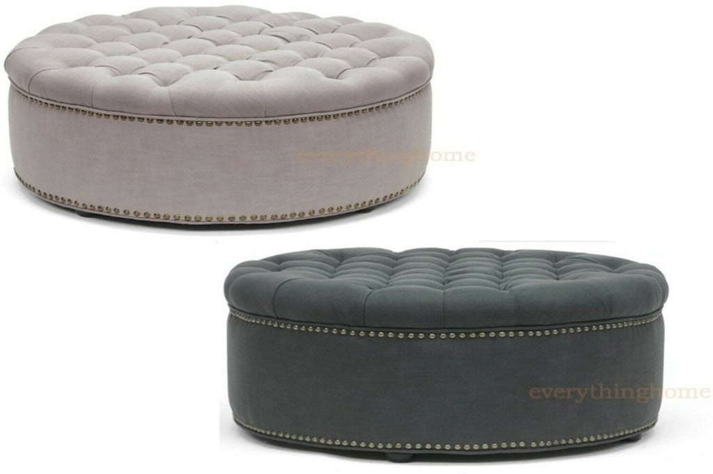 Grey Linen Tufted Ottoman X86551