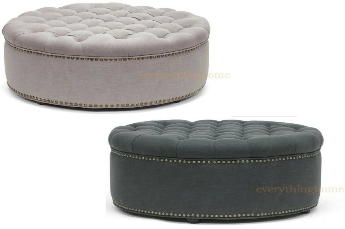 Grey Linen Tufted Ottoman X86551