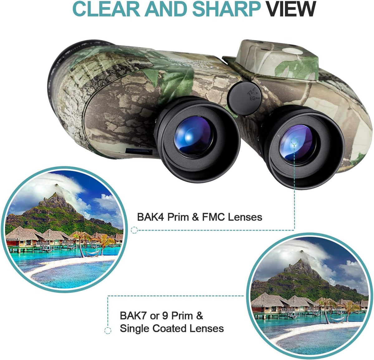 Camouflage 10X50 Waterproof Marine Binoculars with Rangefinder Compass H91628