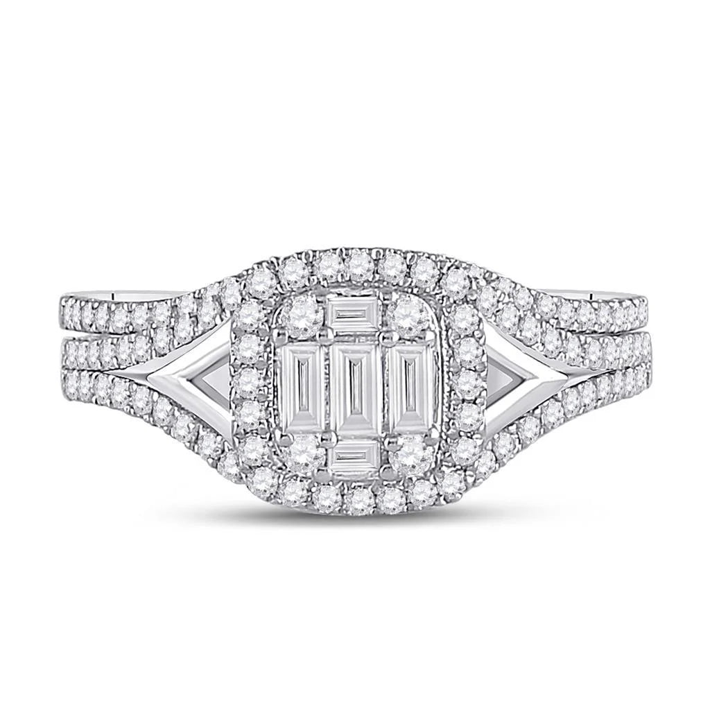 14k White Gold Baguette Diamond Bridal Wedding Ring Set 5/8 Cttw L636816