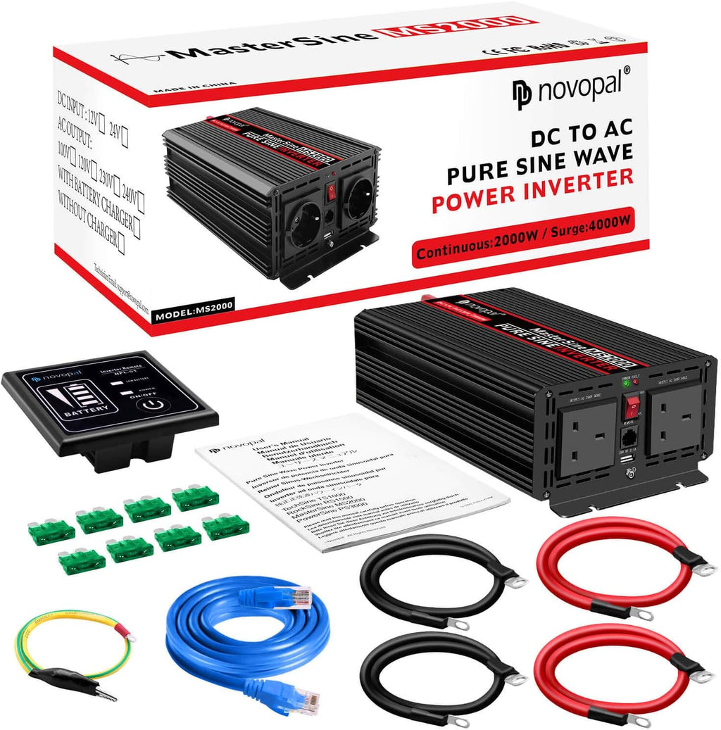 2000 Watt Pure Sine Wave Power Inverter 12V DC to 110V Car Inverter with Remote Control A38116