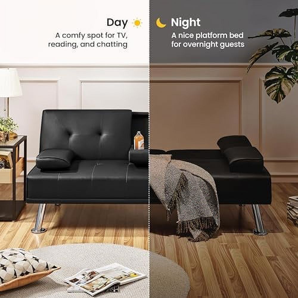 Gray Faux Leather Sofa Bed Futon with Armrest J549596