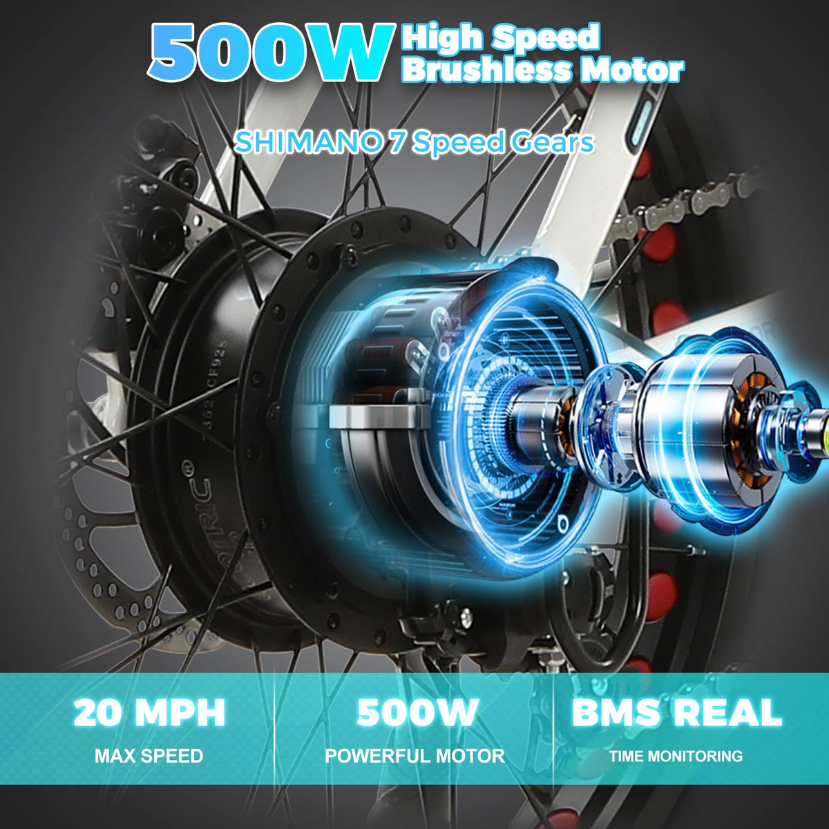 500 W 36 V 20" Electric Bicycle Fat Tire Removable Battery 7 Speed K252868