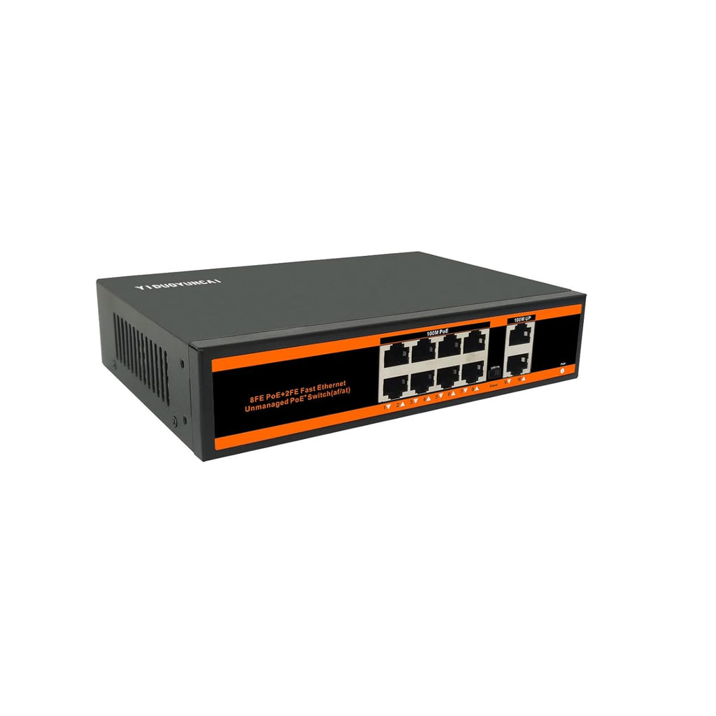 10 Ports Ethernet PoE Switch, 8 PoE Ports + 2 Uplink Ports, 150W, Metal Fanless, Unmanaged, Pack of 2 Q39882
