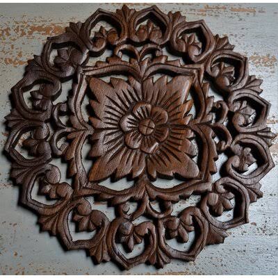 Round Hand Carved Teak Wood Panel Wall Décor I45544
