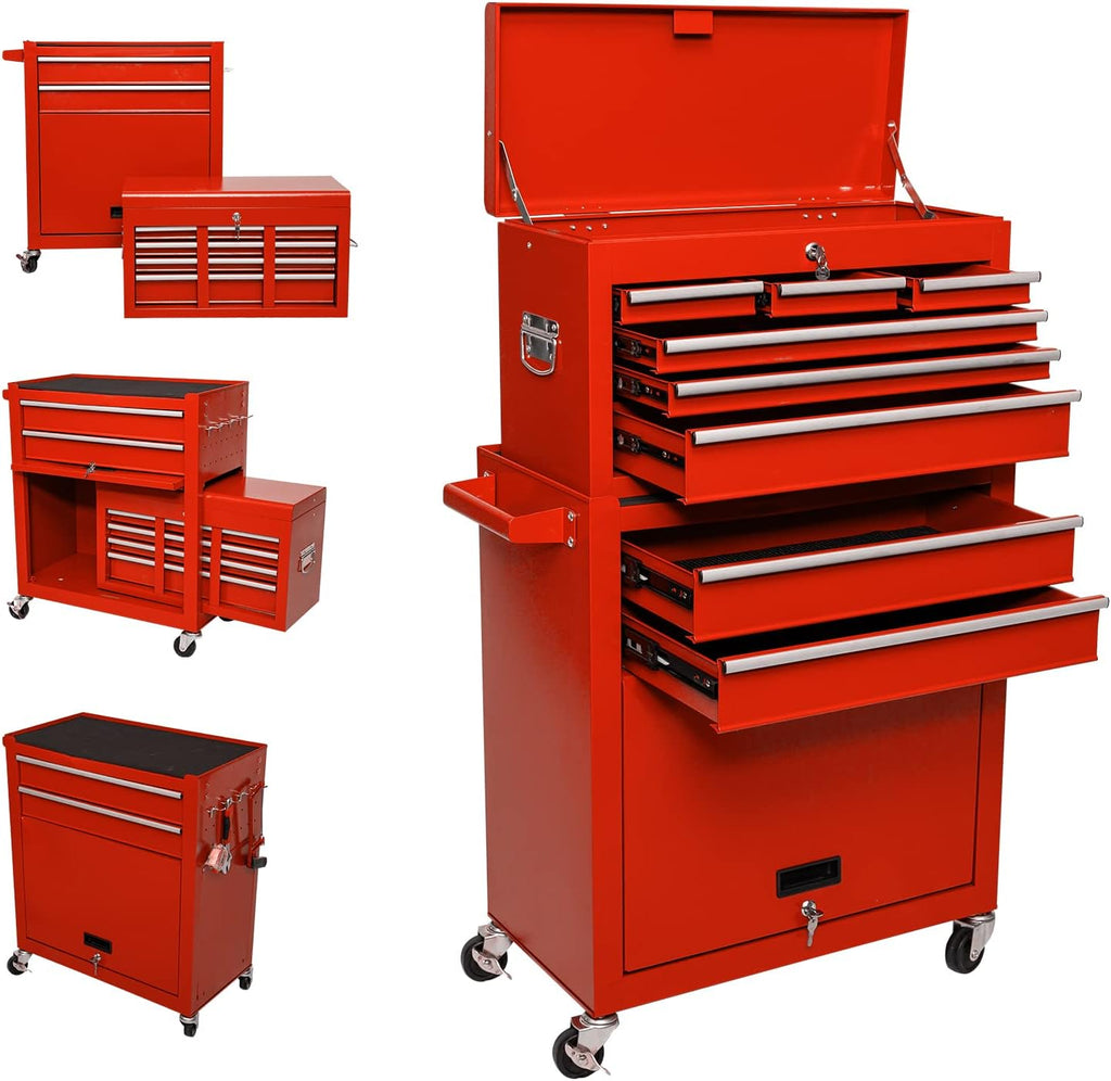 8-Drawer Red Rolling Tool Chest with Wheels N529