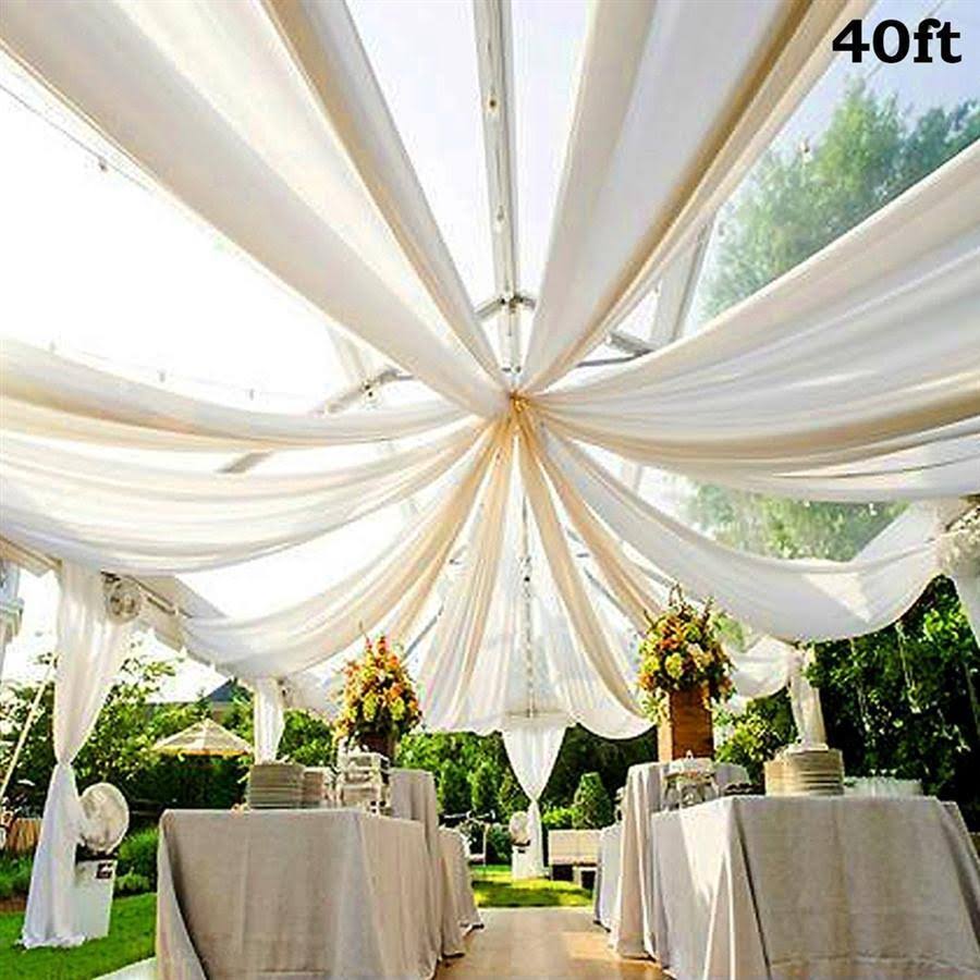 40 Feet White Sheer Voile Ceiling Draping Panel F449853