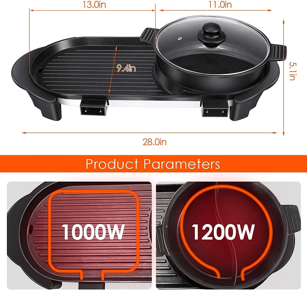 Electric Hot Pot with Grill, Removable Non-Stick Hotpot, 110V H696541