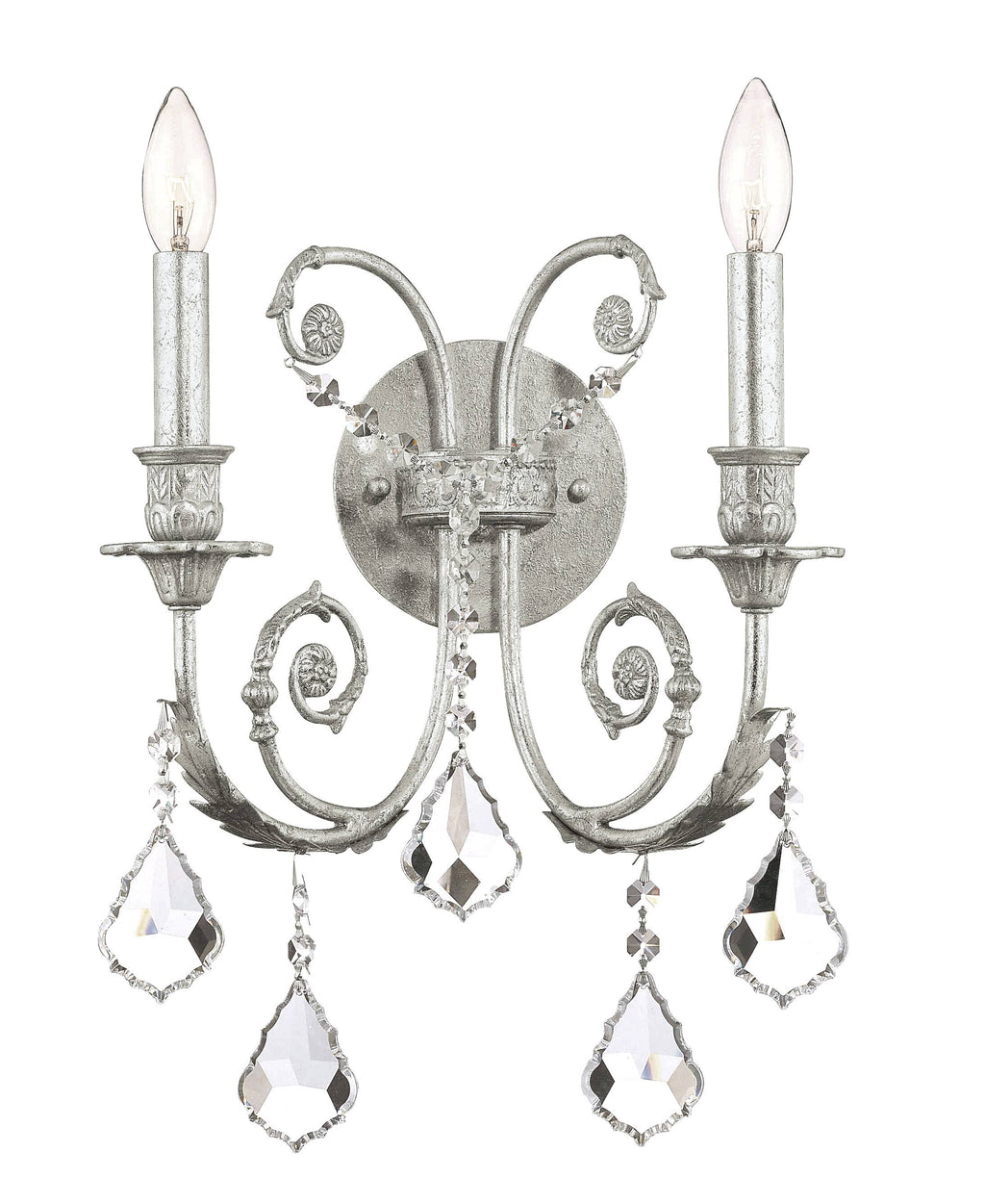2 Light Clear Crystal Silver Sconce O243557
