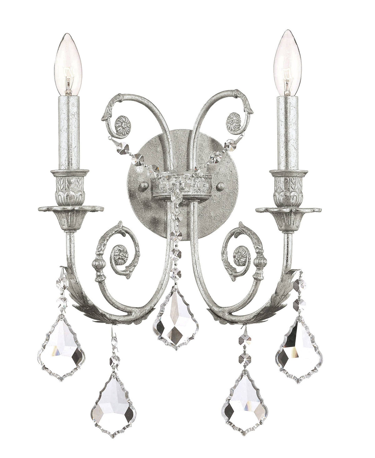 2 Light Clear Crystal Silver Sconce O243557