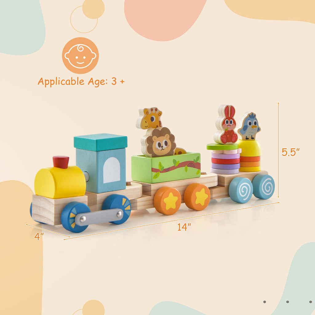 Wooden Stackable Train Set with Animal Toys & Locomotive Q25156