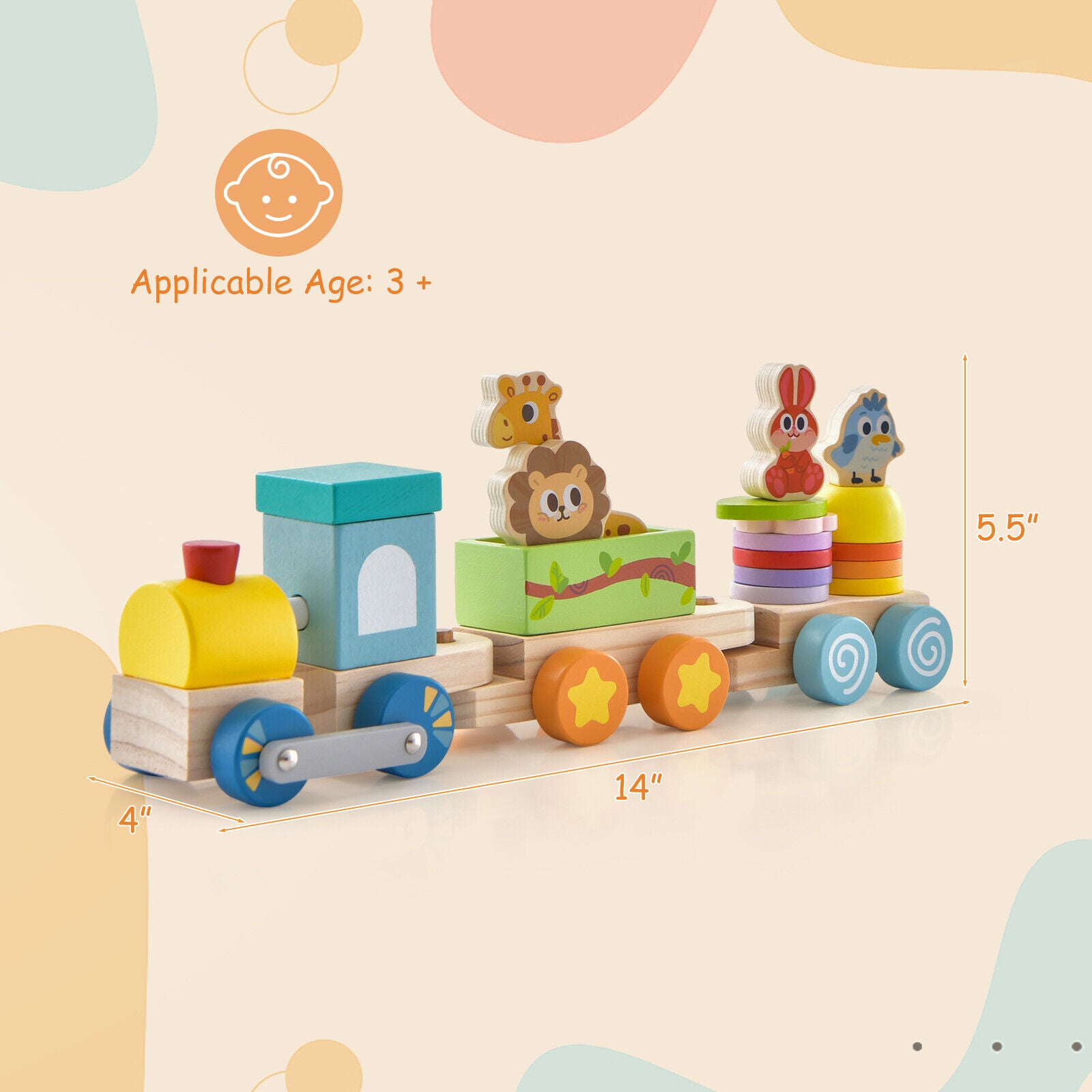 Wooden Stackable Train Set with Animal Toys & Locomotive Q25156