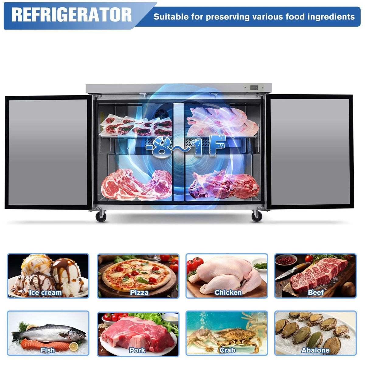 48" Under Counter Freezer on Wheels Casters O768