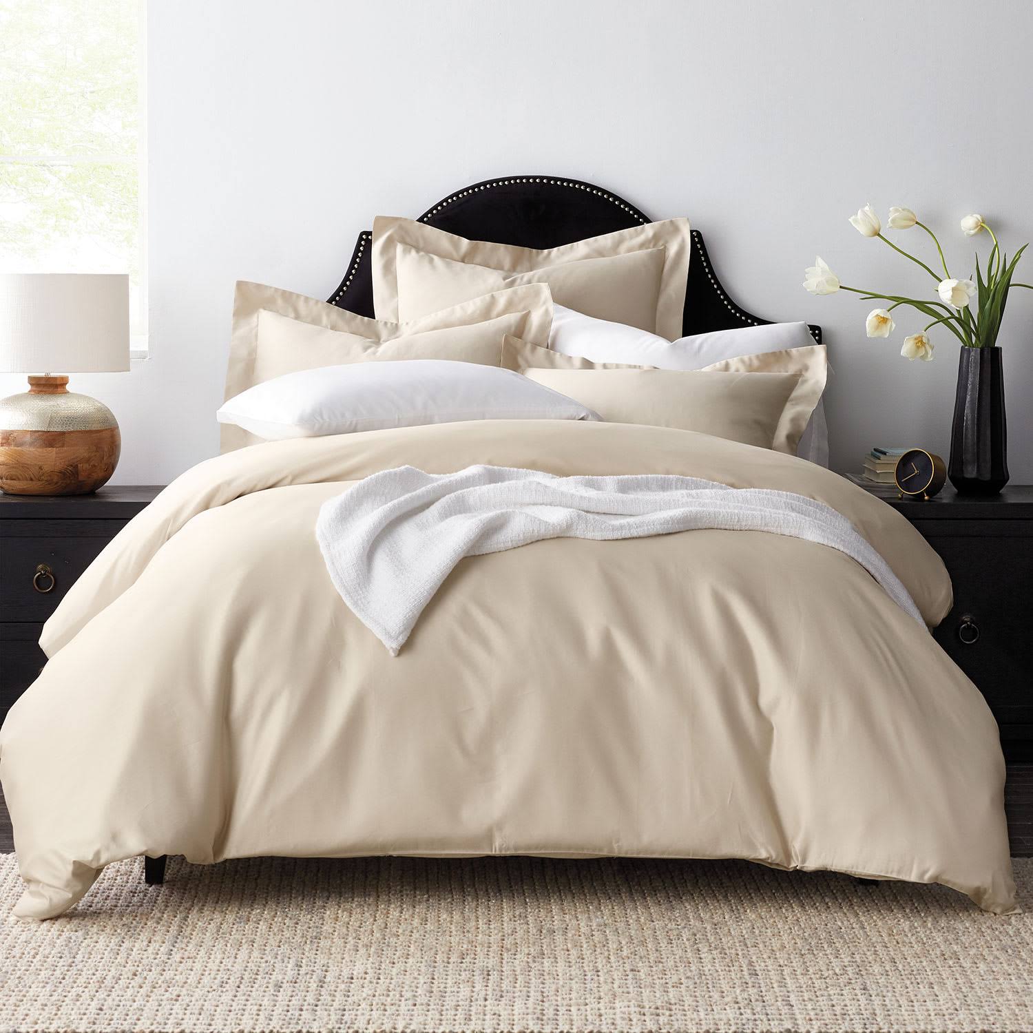 Pink Sand Solid Oversized Queen Egyptian Cotton Sateen Duvet Cover J487