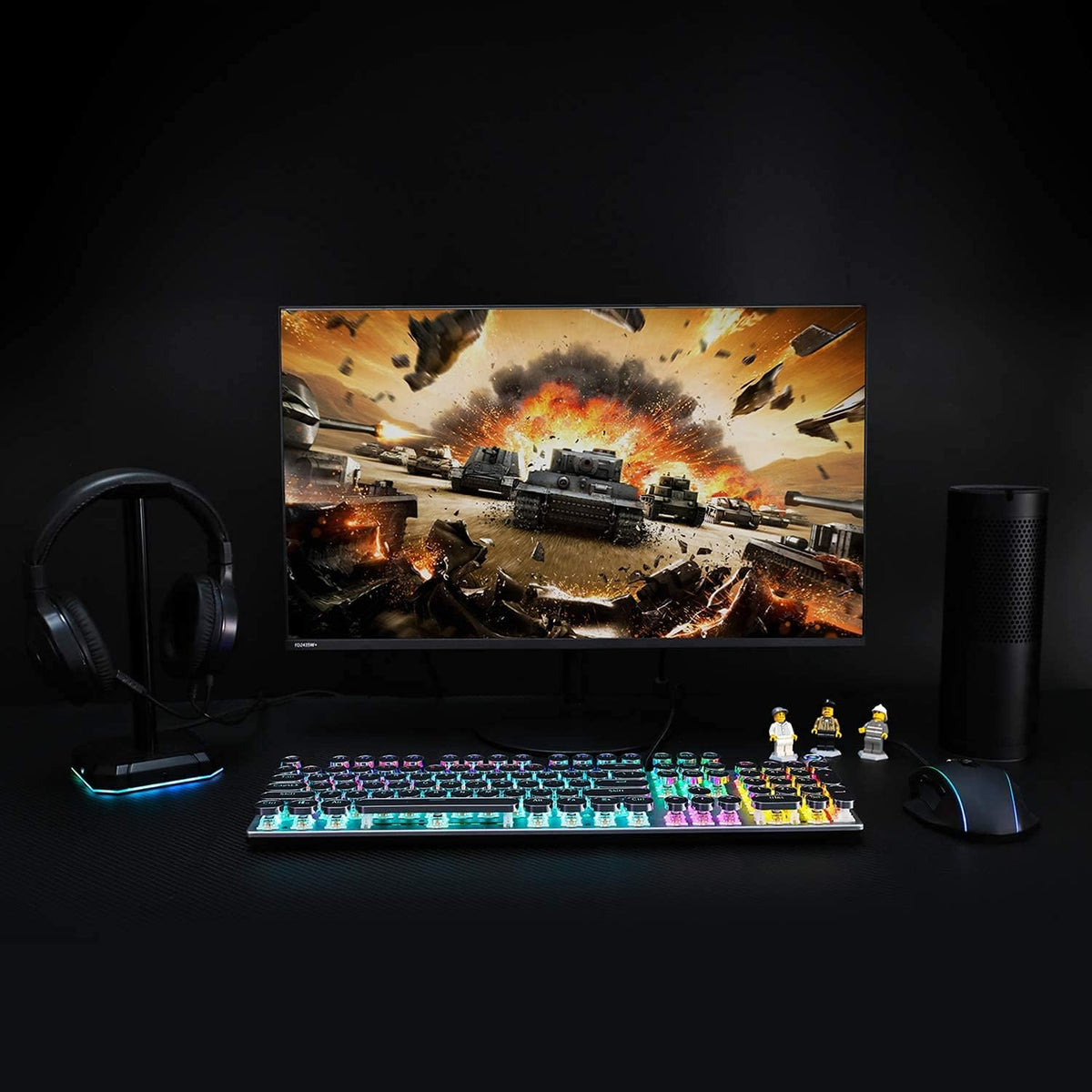 Retro Mechanical Gaming Keyboard, 104 Keys, RGB Rainbow Backlit, USB Wired, Blue Switch O42655