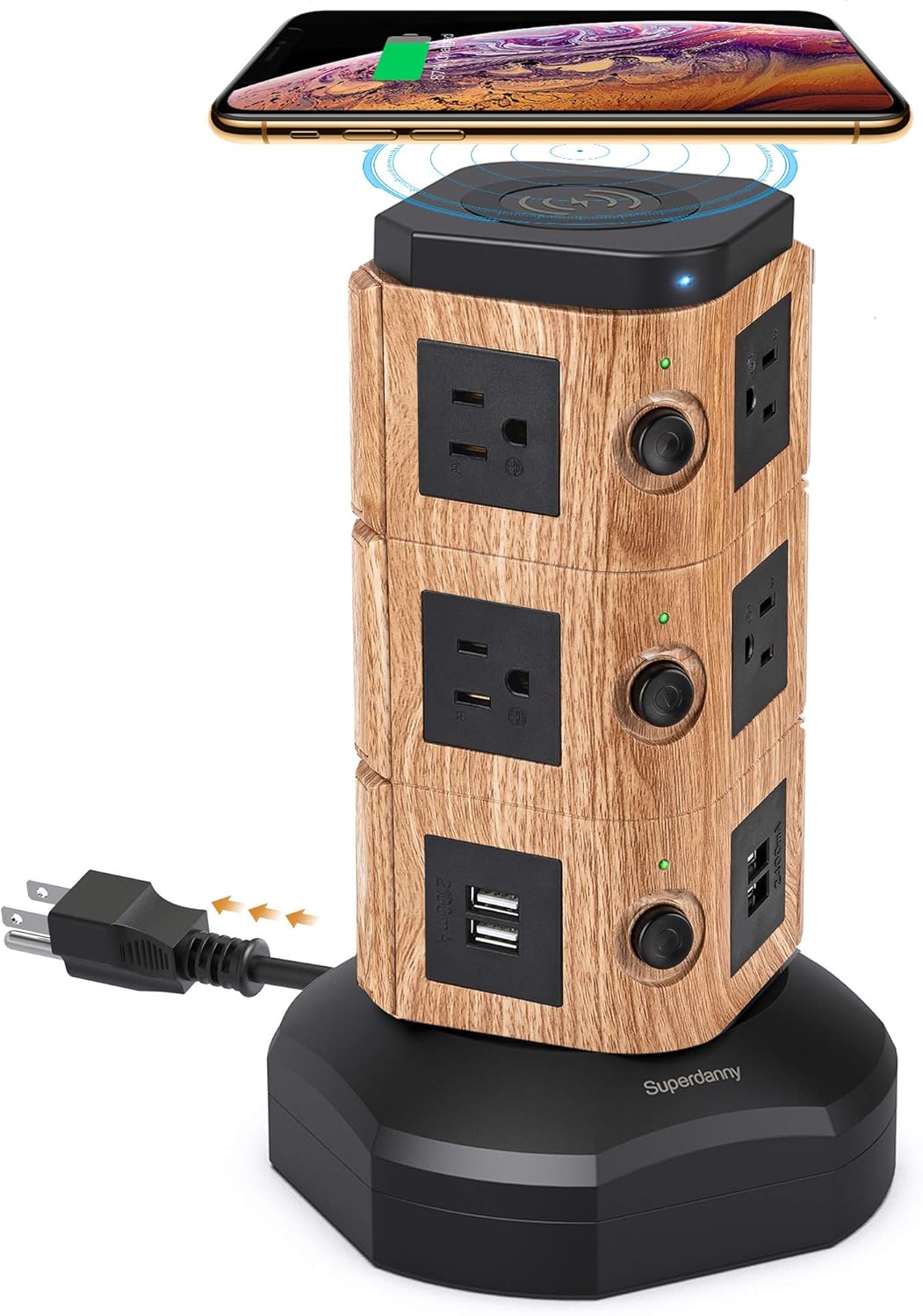 Gold 13A Surge Protector Tower with 10 AC Outlets and 4 USB Slots, Pack of 2 C47405
