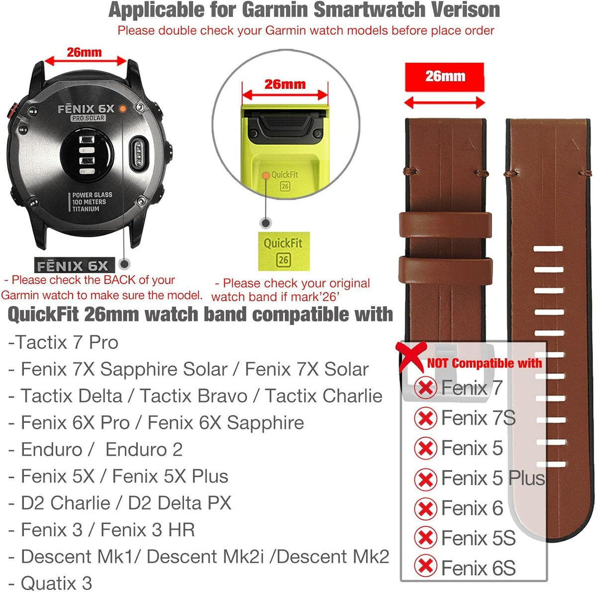 26mm Genuine Leather Hybrid Silicone Watch Band S99870