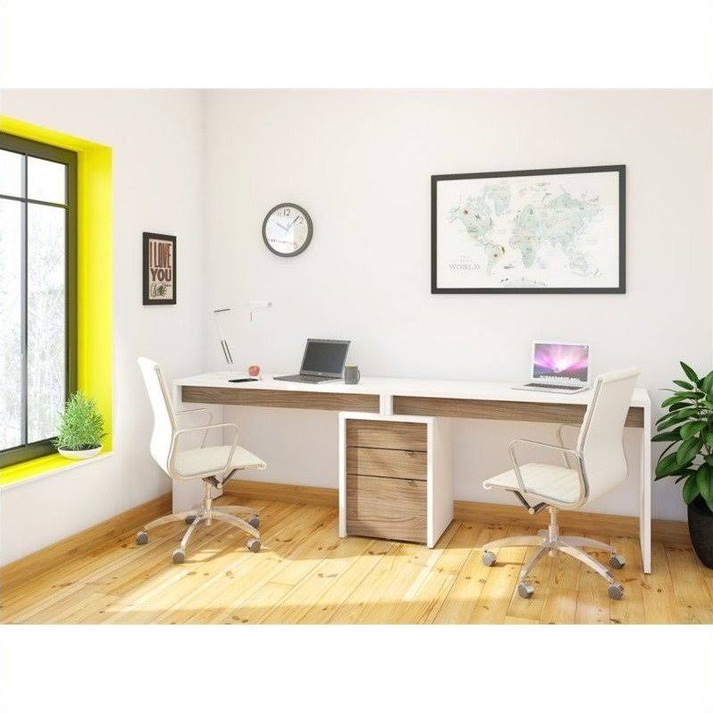 White and Walnut 3 Drawer Computer Desk L2260