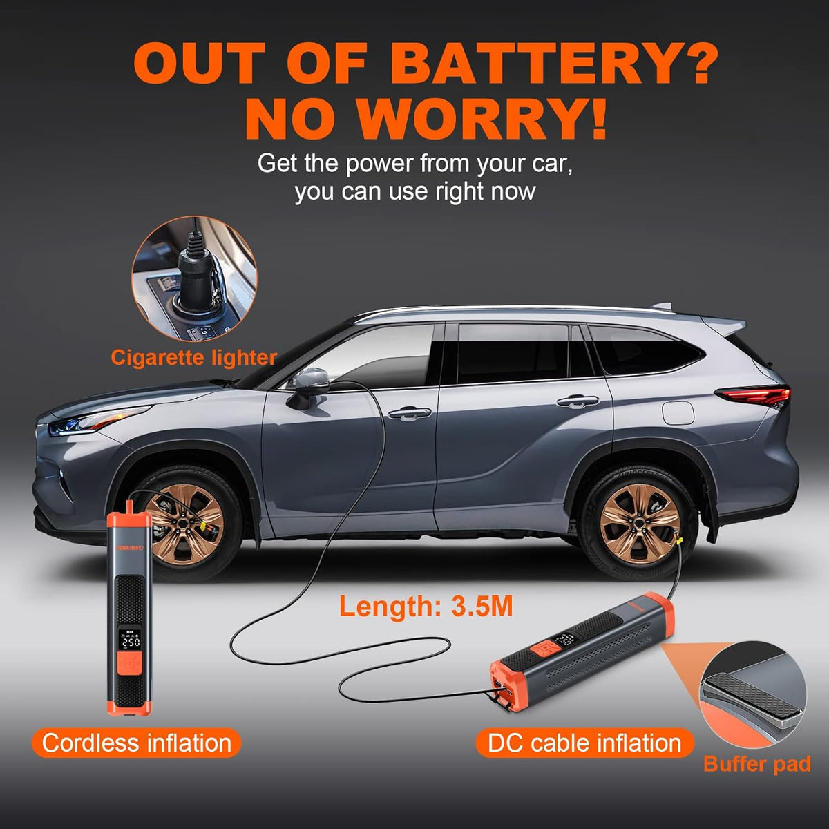 6000mAh 150PSI Tire Inflator Portable Air Compressor with LCD, Pack of 2 M381890
