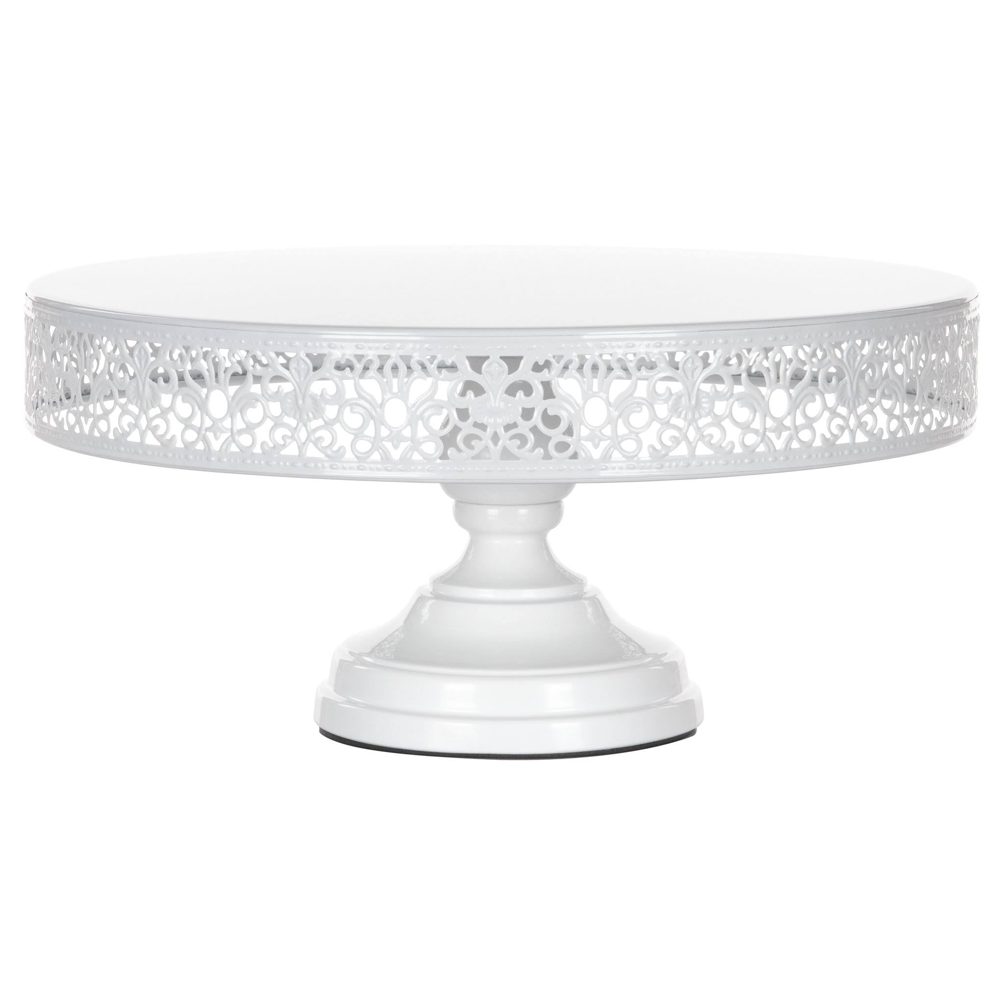 White 14 inch Round Metal Cake Stand W92487