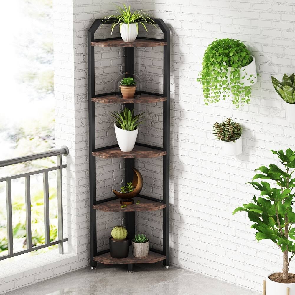 Brown 5 Tier Corner Bookshelf H56355