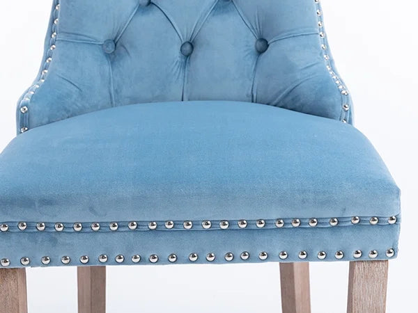 Velvet Bar Stools Set of 2, 27" Seat Height, Tufted Back, Wood Frame, Light Blue Q839