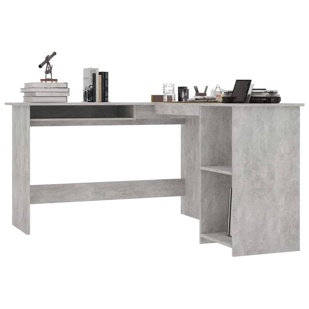 Concrete Gray L-Shaped Corner Desk Chipboard I7230