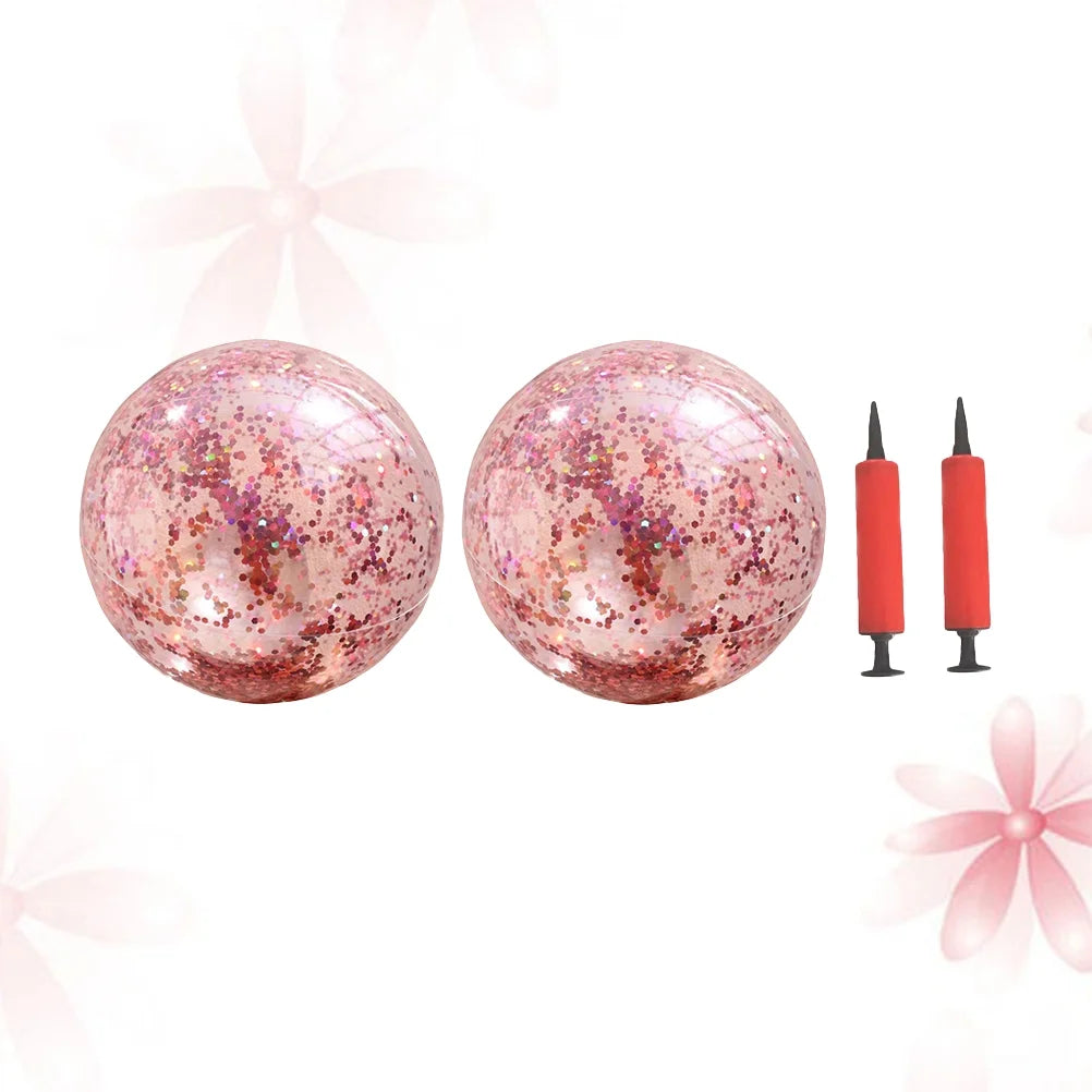 4 Pcs Glitter Ball and Pump Set Round Outdoor Indoor Pool Game Play Toy Golden Sequin Beach Ball Y89664