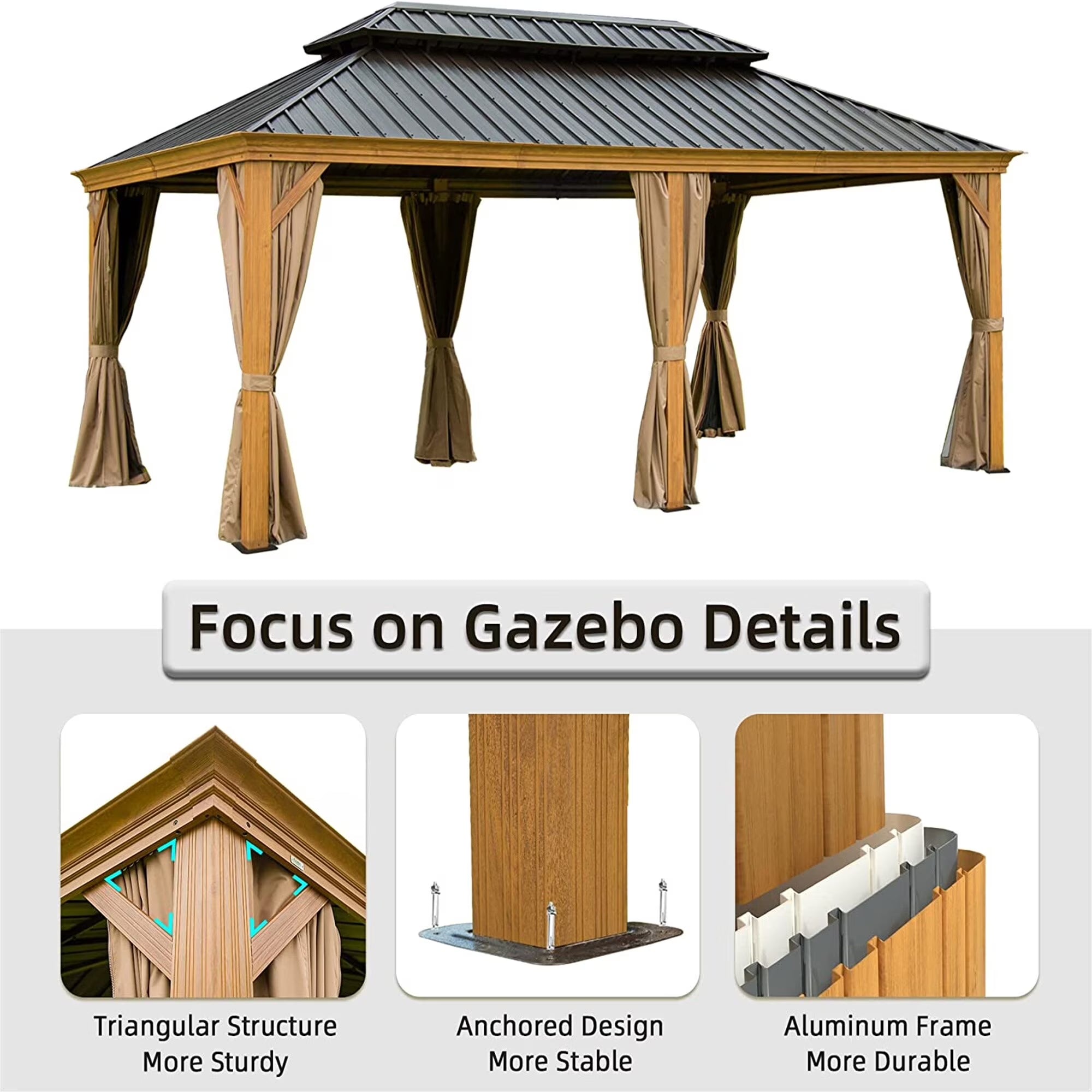 18ft x 12ft Outdoor Metal Gazebo with Bug Netting E828