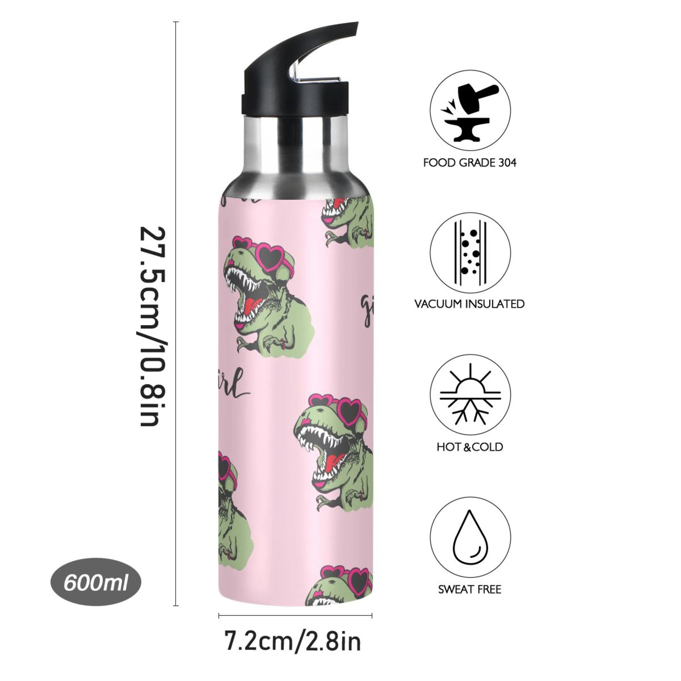 Pink Stainless Steel Insulated Water Bottle with Straw Lid E18676