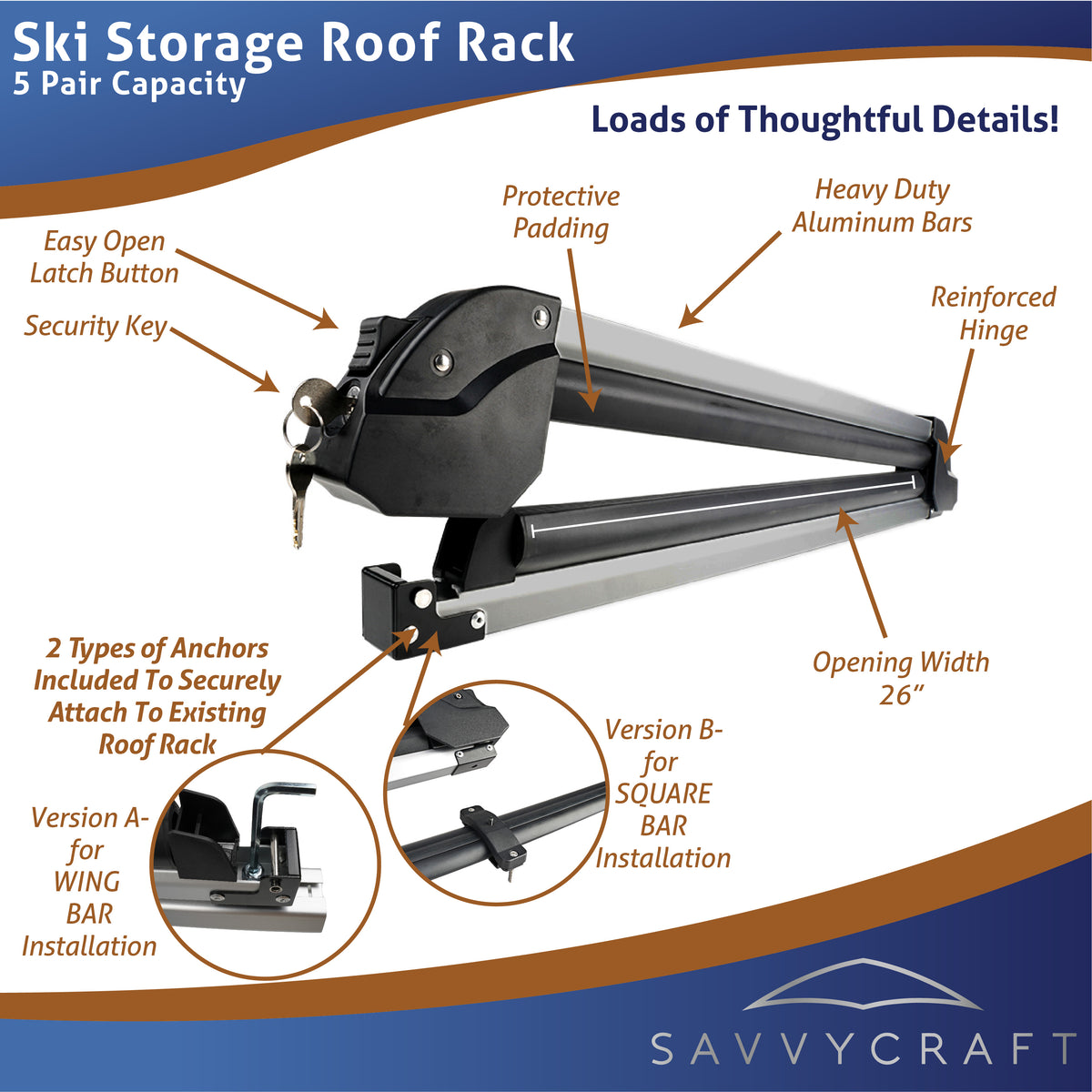 2PCS Universal Car Ski Snowboard Roof Racks Mount X90764