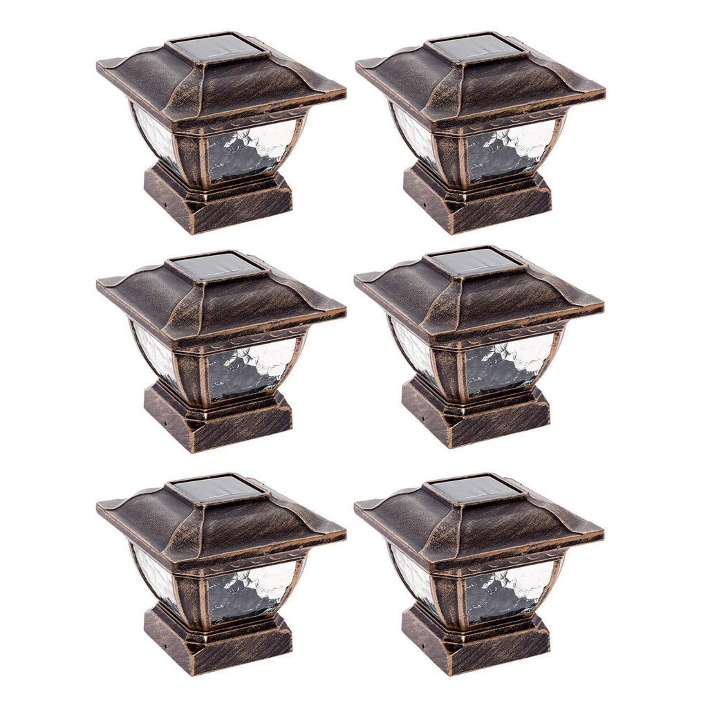 Bronze Solar Cast Aluminum LED Post Cap Light, 6 Pack J78956