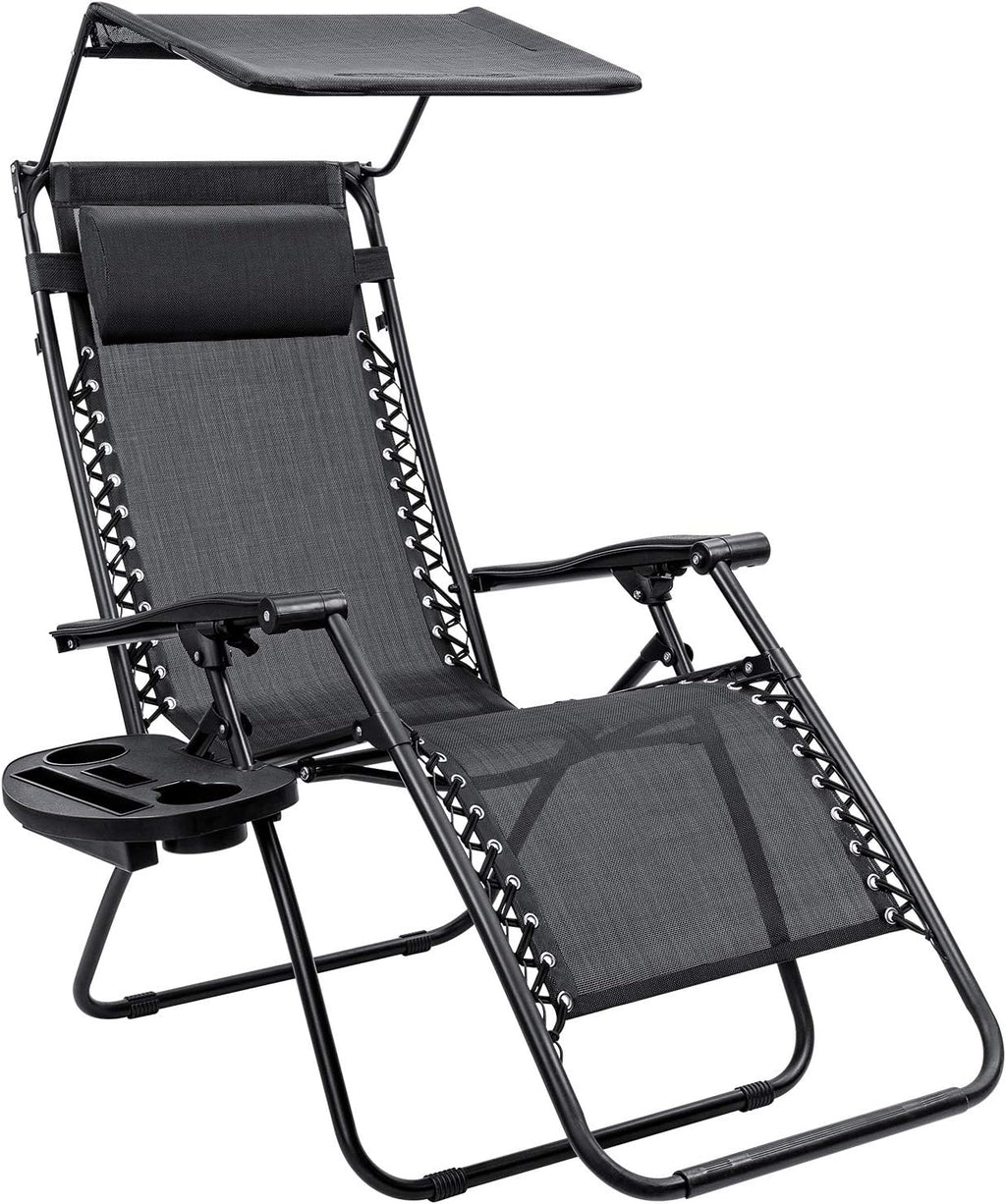 Black Zero Gravity Folding Recliner Chair with Canopy Shade B493159