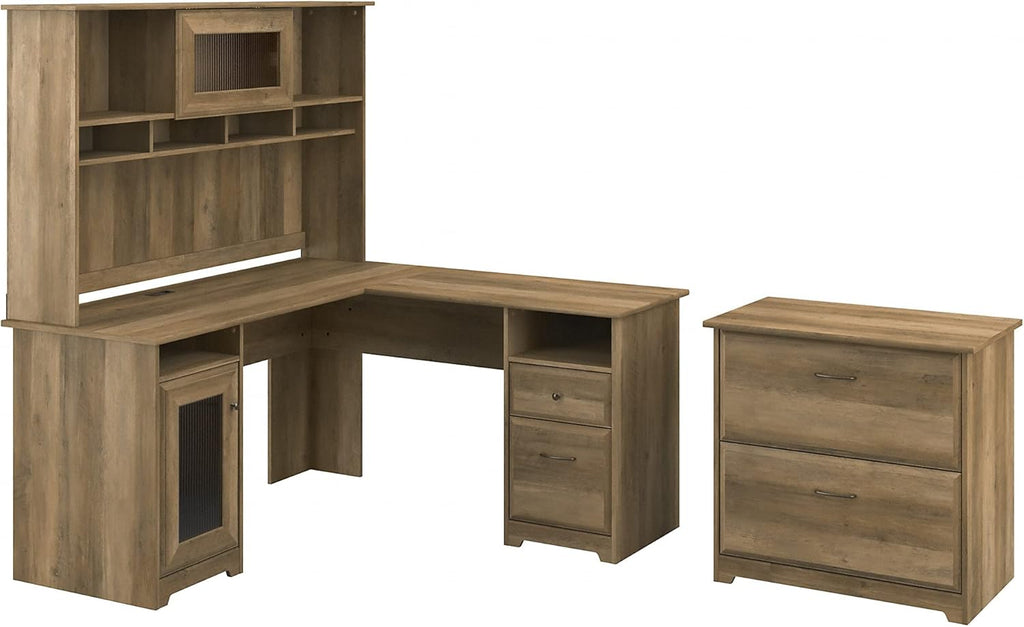 L Shaped Desk with Hutch and Lateral File Cabinet O399755