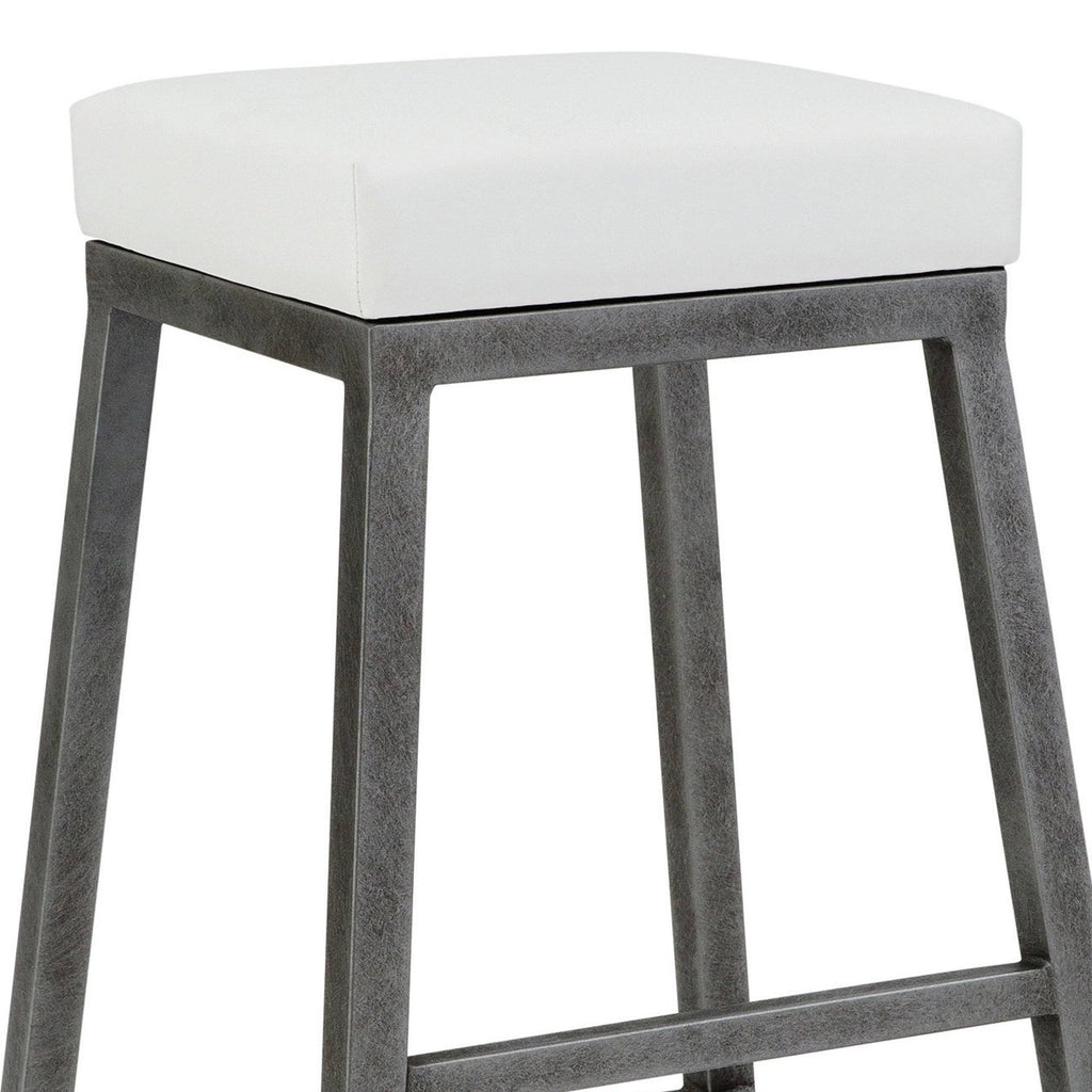 26x22 Counter Height Metal Backless Barstool in Aspen Pure White Bonded Leather and Silver Bisque Finish I529