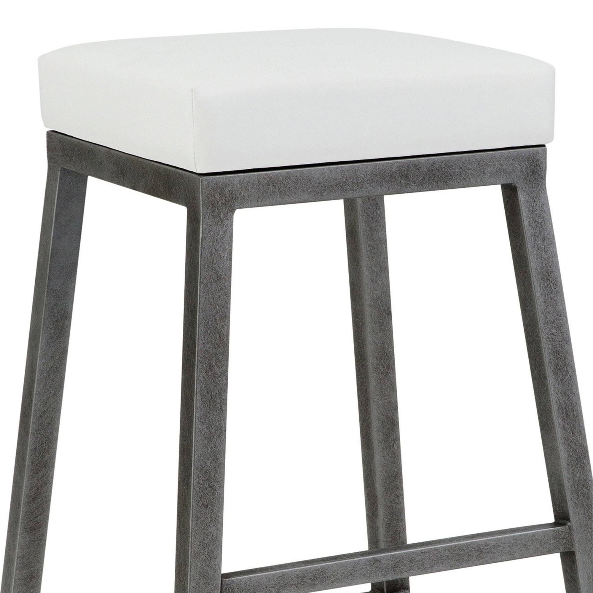 26x22 Counter Height Metal Backless Barstool in Aspen Pure White Bonded Leather and Silver Bisque Finish I529
