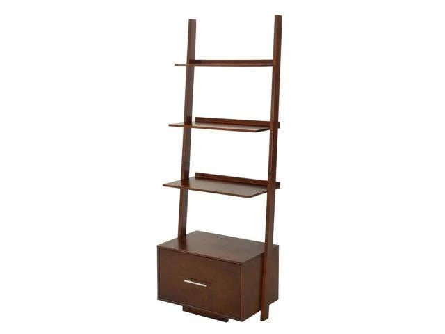 Espresso Finish Ladder Bookcase with File Drawer L20014