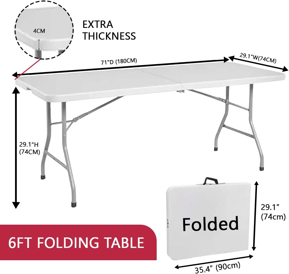 6 ft Plastic Folding Table with Carrying Handle O787