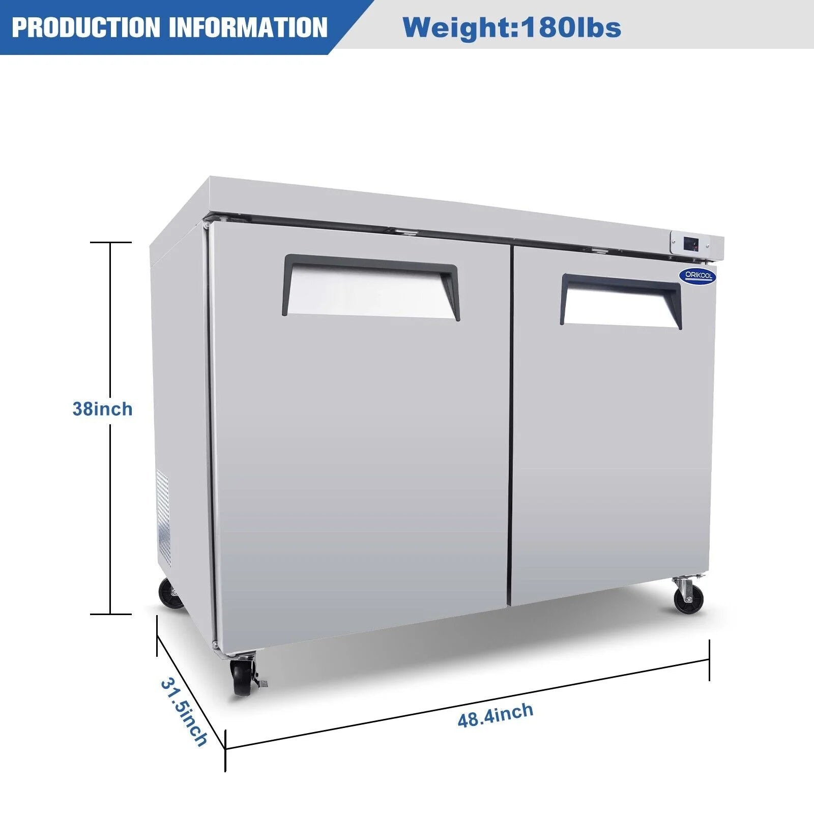 48" Under Counter Freezer on Wheels Casters O768