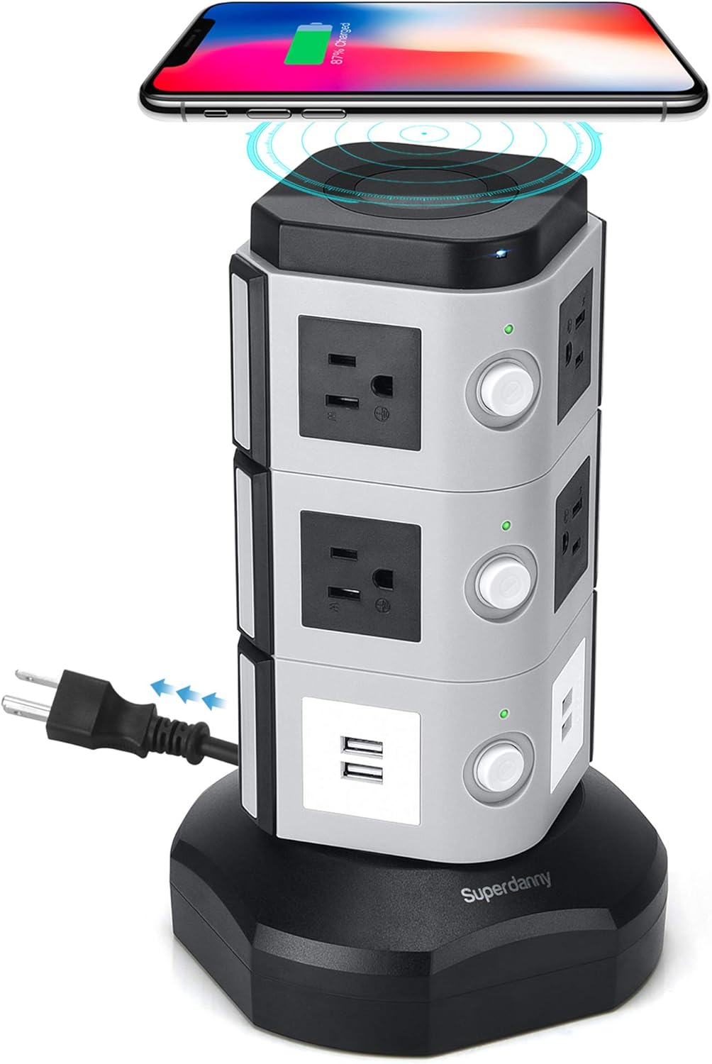 Gold 13A Surge Protector Tower with 10 AC Outlets and 4 USB Slots, Pack of 2 C47405