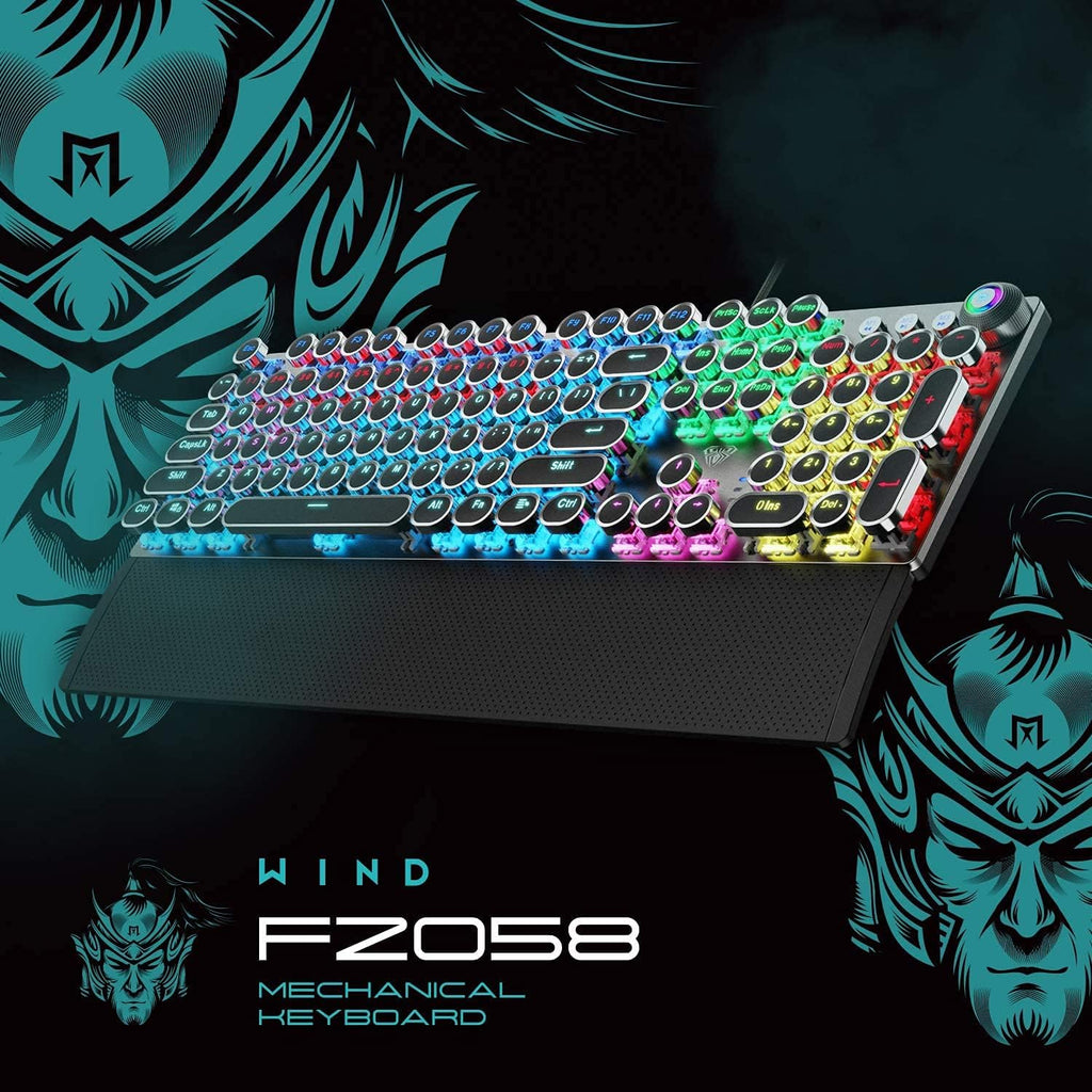 Retro Mechanical Gaming Keyboard, 104 Keys, RGB Rainbow Backlit, USB Wired, Blue Switch O42655
