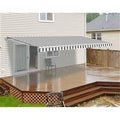 Motorized Retractable Patio Awning 20x10 Feet, Gray and White Striped N3847