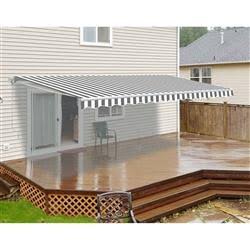 Motorized Retractable Patio Awning 20x10 Feet, Gray and White Striped N3847