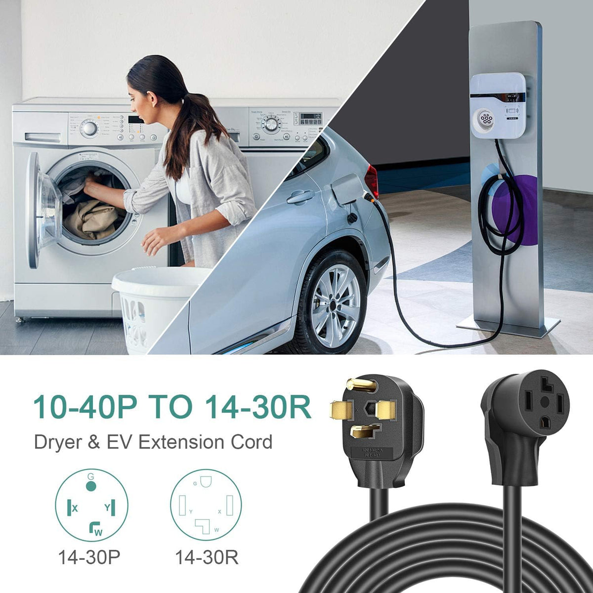Dryer Extension Cord 4 Prong, 30 Amp, 10 Feet, Pack of 2 H101913