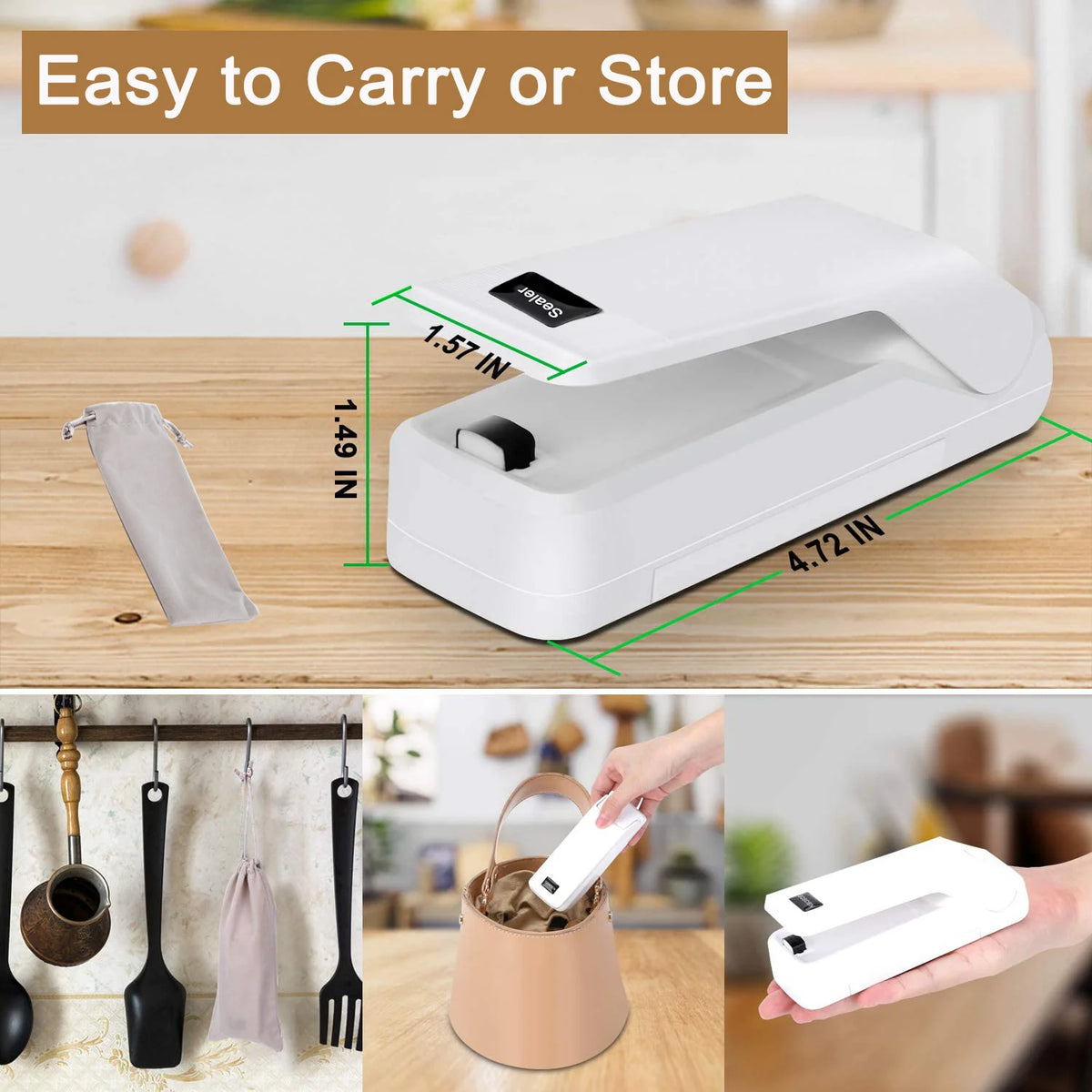 Rechargeable 4-in-1 Handheld Heat Sealer with Cutter Z587802