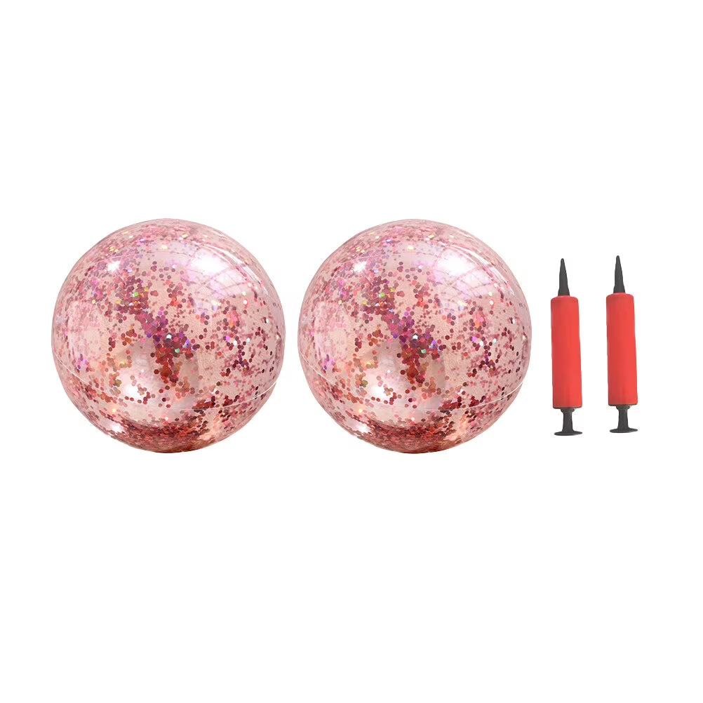 4 Pcs Glitter Ball and Pump Set Round Outdoor Indoor Pool Game Play Toy Golden Sequin Beach Ball Y89664